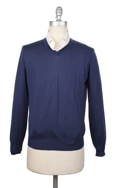 Brunello Cucinelli Navy Blue V-Neck Sweater - (BC1029229) - Parent