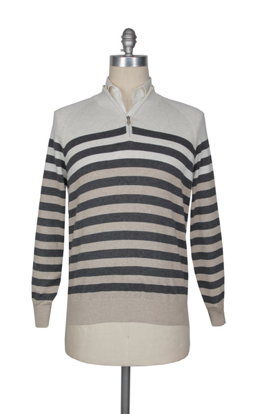 Brunello Cucinelli Beige Cotton 1/4 Zip Sweater - (BC814237) - Parent