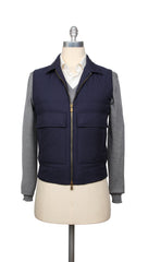 Brunello Cucinelli Navy Blue Silk Solid Jacket Vest - L/L - (BC32222)