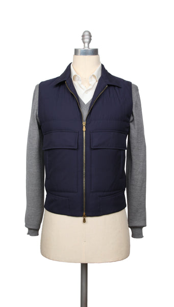 Brunello Cucinelli Navy Blue Silk Solid Jacket Vest - (BC32222) - Parent