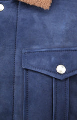 Brunello Cucinelli Blue Leather Solid Jacket - (BC0108224) - Parent