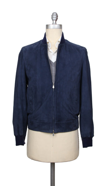 Brunello Cucinelli Navy Blue Suede Jacket - (BC0108229) - Parent