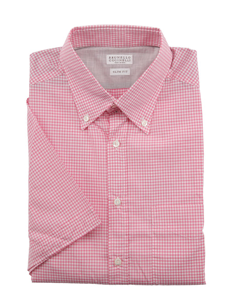 Brunello Cucinelli Pink Micro-Check Shirt - Slim - (BC27232) - Parent