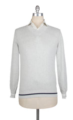 Brunello Cucinelli Light Gray Cotton V-Neck Sweater - S/48 - (BC814231)