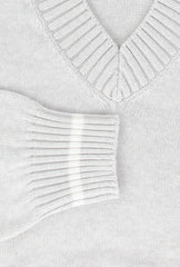 Brunello Cucinelli Light Gray Cotton V-Neck Sweater - (BC814231) - Parent