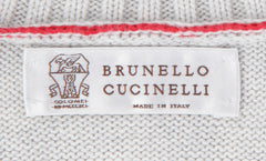 Brunello Cucinelli Light Gray Cotton V-Neck Sweater - (BC814231) - Parent