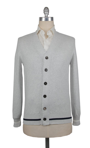 Brunello Cucinelli Light Gray Cotton V-Neck Cardigan - (BC926234) - Parent
