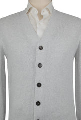 Brunello Cucinelli Light Gray Cotton V-Neck Cardigan - (BC926234) - Parent