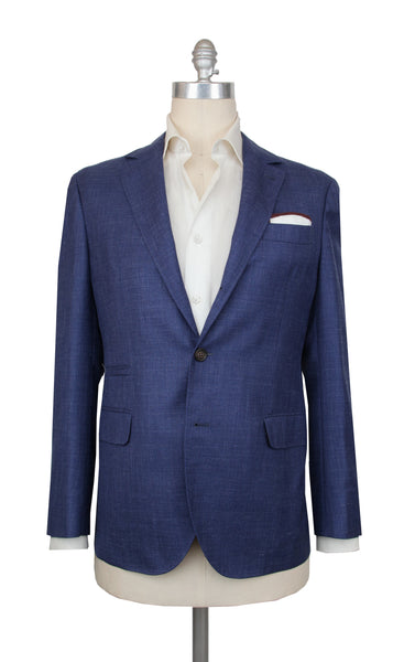Brunello Cucinelli Blue Wool Blend Solid Sportcoat - (BC1228231) - Parent