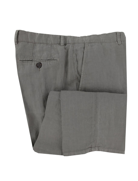 $795 Brunello Cucinelli Gray Solid Linen Pants - Slim - (BC121261) - Parent
