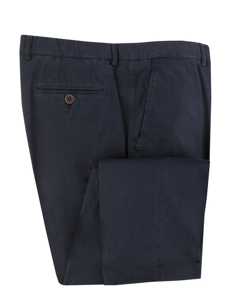 $595 Brunello Cucinelli Navy Blue Solid Cotton Pants - Slim - (BC48253) - Parent