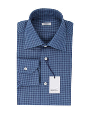 Barba Napoli Blue Check Linen Shirt - Slim - 15/38 - (BN912238)