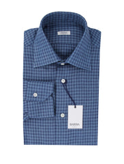 Barba Napoli Blue Check Linen Shirt - Slim - 15.5/39 - (BN912238)