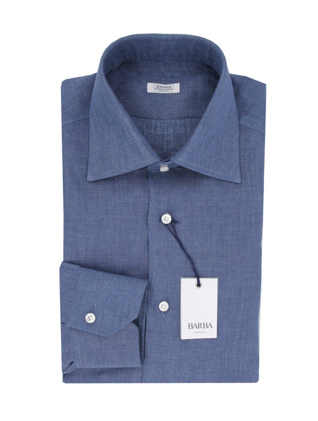 Barba Napoli Blue Solid Linen Shirt - Slim - (BN912231) - Parent