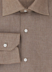 Barba Napoli Light Brown Solid Linen Shirt - Slim - (BN912233) - Parent