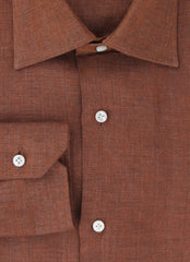 Barba Napoli Brown Solid Linen Shirt - Slim - (BN912235) - Parent
