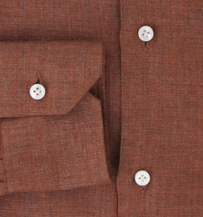 Barba Napoli Brown Solid Linen Shirt - Slim - (BN912235) - Parent