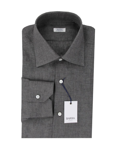 Barba Napoli Dark Gray Solid Linen Shirt - Slim - (BN912232) - Parent