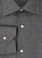 Barba Napoli Dark Gray Solid Linen Shirt - Slim - (BN912232) - Parent
