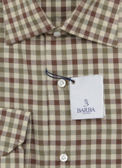 Barba Napoli Brown Plaid Cotton Shirt - Slim - (BN45233) - Parent