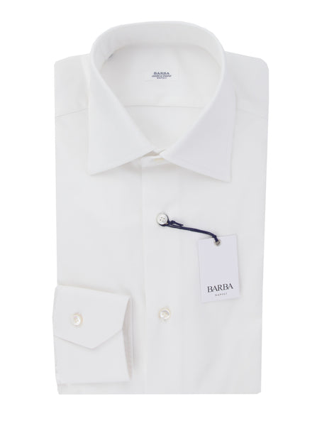 Barba Napoli White Solid Cotton Shirt - Slim - (BN923231) - Parent