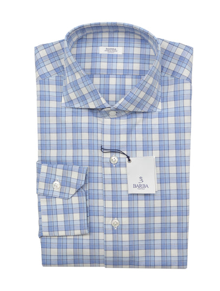 Barba Napoli Light Blue Plaid Cotton Shirt - Slim - (BN45236) - Parent