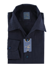 $375 Barba Napoli Blue Solid Linen Shirt - Extra Slim - 15.75/40 - (BN916259)