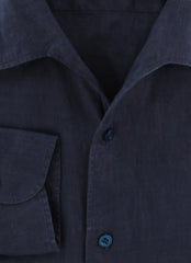 $375 Barba Napoli Blue Solid Linen Shirt - Extra Slim - (BN916259) - Parent