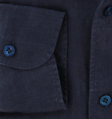 $375 Barba Napoli Blue Solid Linen Shirt - Extra Slim - (BN916259) - Parent