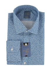 $375 Barba Napoli Blue Floral Linen Shirt - Extra Slim - 15.5/39 - (BN1231251)