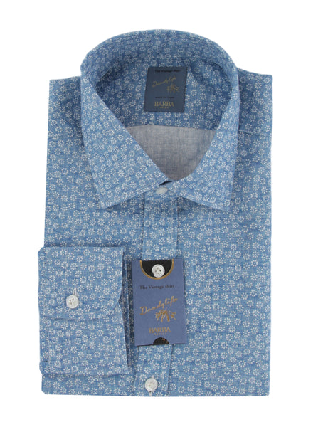 $375 Barba Napoli Blue Floral Linen Shirt - Extra Slim - (BN1231251) - Parent