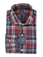$375 Barba Napoli Red Plaid Linen Shirt - Extra Slim - (BN115261) - Parent