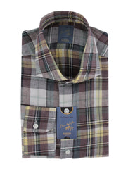 $375 Barba Napoli Purple Plaid Linen Shirt - Extra Slim - 15.75/40 - (BN9162513)