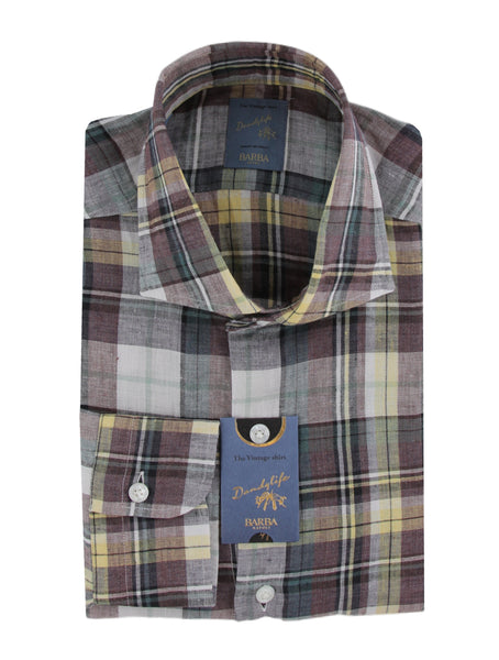 $375 Barba Napoli Purple Plaid Linen Shirt - Extra Slim - (BN9162513) - Parent