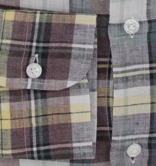 $375 Barba Napoli Purple Plaid Linen Shirt - Extra Slim - (BN9162513) - Parent