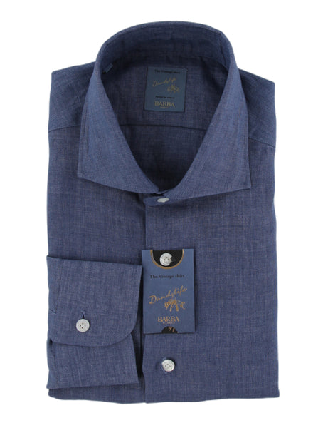 $375 Barba Napoli Blue Solid Linen Shirt - Extra Slim - (BN9162516) - Parent