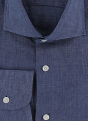 $375 Barba Napoli Blue Solid Linen Shirt - Extra Slim - (BN9162516) - Parent