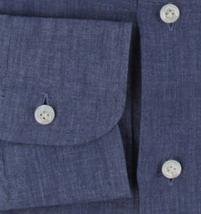 $375 Barba Napoli Blue Solid Linen Shirt - Extra Slim - (BN9162516) - Parent