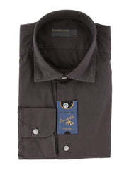 $375 Barba Napoli Gray Solid Cotton Shirt - Extra Slim - (BN916252) - Parent