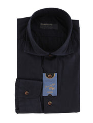 $375 Barba Napoli Navy Blue Cotton Shirt - Extra Slim - 15.5/39 - (BN924251)
