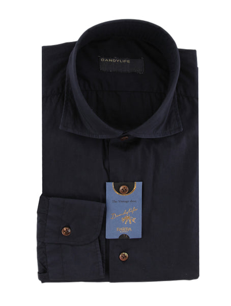 $375 Barba Napoli Navy Blue Cotton Shirt - Extra Slim - (BN924251) - Parent