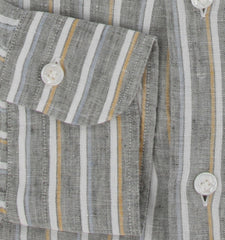$375 Barba Napoli Gray Striped Linen Shirt - Extra Slim - (BN115266) - Parent