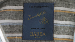 $375 Barba Napoli Gray Striped Linen Shirt - Extra Slim - (BN115266) - Parent