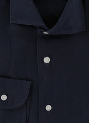 $375 Barba Napoli Navy Blue Linen Shirt - Extra Slim - (BN9162515) - Parent