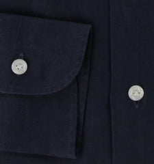 $375 Barba Napoli Navy Blue Linen Shirt - Extra Slim - (BN9162515) - Parent