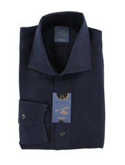 $375 Barba Napoli Navy Blue Linen Shirt - Extra Slim - 15.5/39 - (BN924254)