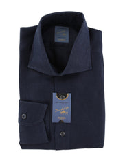 $375 Barba Napoli Navy Blue Linen Shirt - Extra Slim - 15.5/39 - (BN924254)