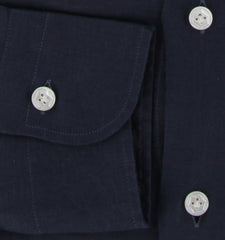 $375 Barba Napoli Dark Blue Linen Shirt - Extra Slim - (BN115269) - Parent