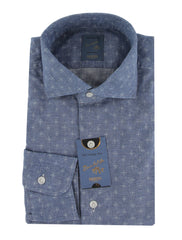 $375 Barba Napoli Blue Linen Blend Shirt - Extra Slim - 15.5/39 - (BN1152610)