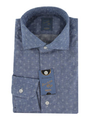 $375 Barba Napoli Blue Linen Blend Shirt - Extra Slim - (BN1152610) - Parent